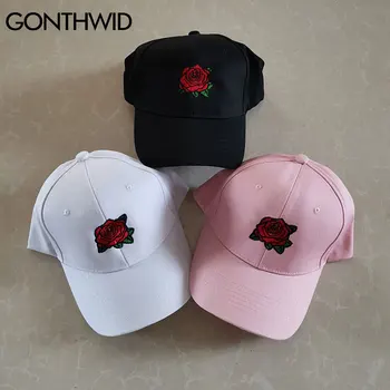 GONTHWID haft róża kwiat regulowane czapki Mężczyźni Kobiety Snapback kapelusze Harajuku codzienny przeciwsłoneczna okulary czapki hip hop ulica