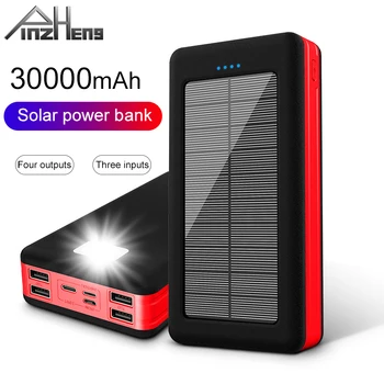 PINZHENG 30000mAh Solar Power Bank Xiaomi Mi Lighting Type C przenośny ładowanie bateria zewnętrzna Powerbank 4 USB Powerbank