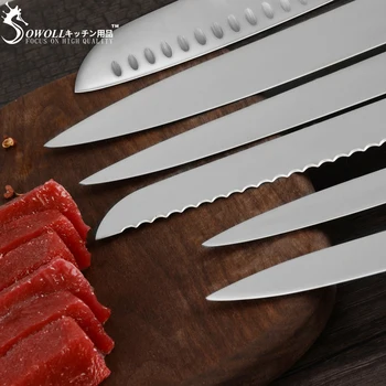 Sowoll 6-częściowy Zestaw noży kuchennych dobrej jakości eco-zestaw noży ze stali nierdzewnej szef kuchni krojenie chleba Сантоку narzędzie owocowy nóż