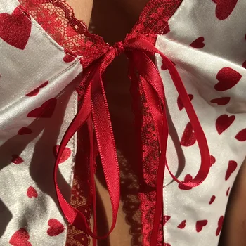 Meble ubrania serce druku Split seksowny top bez rękawów kobiety lato krawat w górę V neck oparcia Y2K crop topy koszulki odzież damska krawat w górę