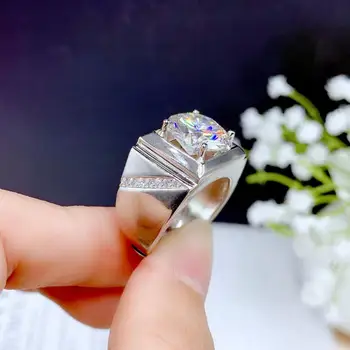 5-karatowe mężczyzna pierścionek z муассанита, srebro próby 925, piękny ognisty kolor, zamiennik diamentu