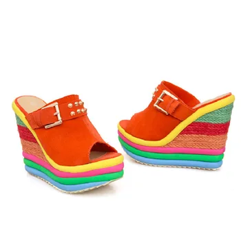 2020 New Summer Sexy Bohemia Casual Rainbow Peep Toe Platform Sandals For Womens Kliny Sandały Plataforma Shoes High Y5263
