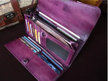 Stare skórzane damskie długie torebki damska posiadacz karty klamra torebka o dużej pojemności torebki na monety na zamek, telefon komórkowy kopertówka torebka
