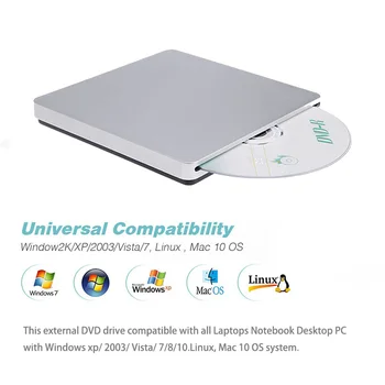KuWfi USB2.0 zewnętrzny CD/DVD palnik DVD-ROM napęd optyczny odtwarzacz gniazdo ładowania Portatil dla systemu Windows 7/8/10 MAC laptopa sterownik