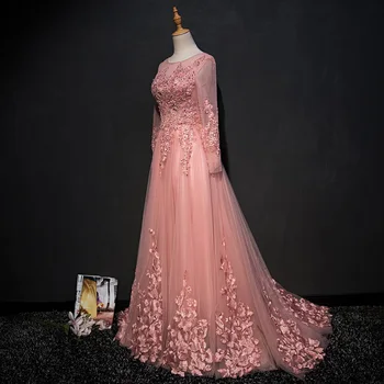 Robe De Soiree suknie wieczorowe długie koronki i koronki dekolt długie rękawy sukienka koronkowa Abiye Abendkleider 2020