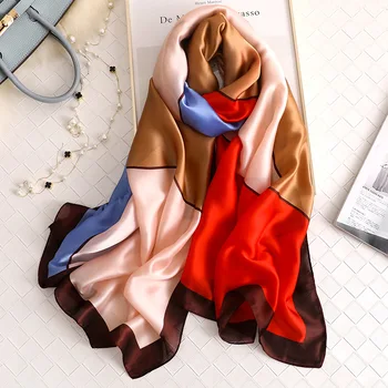 2020 Hiszpania moda damska czysty jedwab szalik damski luksusowej marki Ombre Plaid Print Foulard Szale i szaliki obiekt, w plażowym hidżab Snood