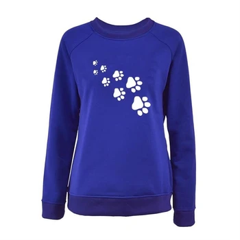 Okrągły Dekolt Bluzy Dla Kobiet Pies Łapa Zwierząt Druku Bluzy Kobiety Bluzy Kawaii Dziewczyny Bawełna Harajuku Street Gruby Słodki