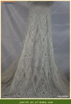 W przypadku geometryczna błyszczące tkaniny haftowane tiule 3 metry od białej koronki tkaniny do sukni ślubnej rzemiosło szycie tkaniny koronki