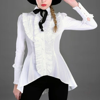 Wiosna Vintage, Gothic Lolita Koszule Kobiety Potargane Z Długim Rękawem Wiktoriańska Koszula Panie Paź Królowej Bawełna Lolita Bluzka Vestidos