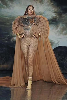 Nowe sprzedaż Lew kombinezon szablon płaszcz kobiety piosenkarka seksowny strój sceniczny bar DS taniec cosplay body kostium model show odzież