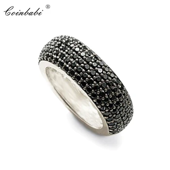 Pierścienie czarny srebrny cyrkon utorować 925 srebro pierścionek kobiety mężczyźni Europa styl glam biżuteria pierścień moda biżuteria hurtowych