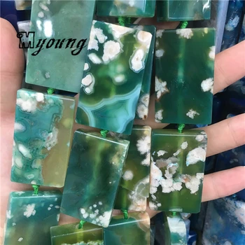 Nowa dostawa prostokąt wiśniowy zielony agat kamień, kawałek kulki, natura płyta kamienna naszyjnik koraliki MY2100