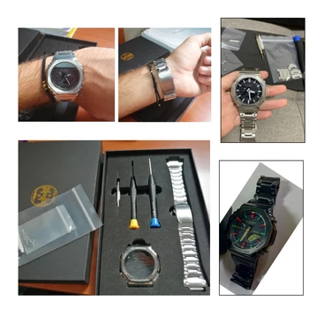 Pasek do zegarka Casio G Shock GA2100 pasek obejmy obudowy GA-2100 GA-2100-1A 316L stal nierdzewna metalowy pasek ramka watchband w narzędzia