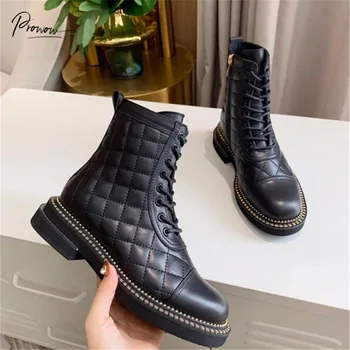 Prowow New Fashion Black Genuine Leather Women Ankle Boots Round Toe Side Zip Women Jesień Zima Buty Buty Kobieta