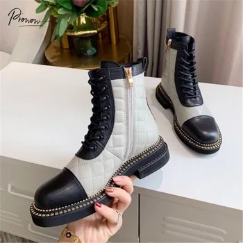 Prowow New Fashion Black Genuine Leather Women Ankle Boots Round Toe Side Zip Women Jesień Zima Buty Buty Kobieta