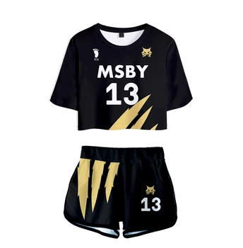 Haikyuu MSBY 3D Pop letnie miękkie szorty i t-shirty, modne kobiece zestawy z dwóch części Cool Print Crop Top Clothes