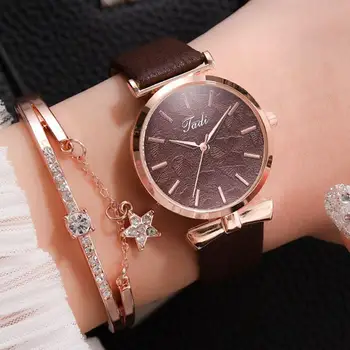 2 szt. zestaw top styl moda Damska luksusowy Skórzany pasek analogowy Kwarcowy zegarek zegarki damskie zegarki damskie sukienka Reloj Mujer białe zegary