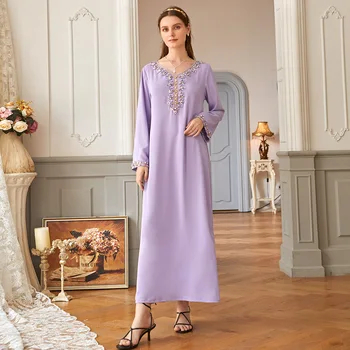 Muzułmańska Moda Abaya Dubaj Turcja Hidżab Sukienka Luksusowy, Jasny Fioletowy Diament Złota Wstążka Islamskiej Odzież Dla Kobiet 2020