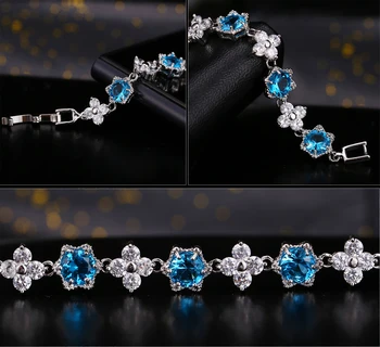 BeaQueen elegancka forma gwiazdy jasno-niebieski CZ Kryształ korty bransoletki kobiety cztery liść kwiat sześciennych cyrkon kobiece biżuteria B061