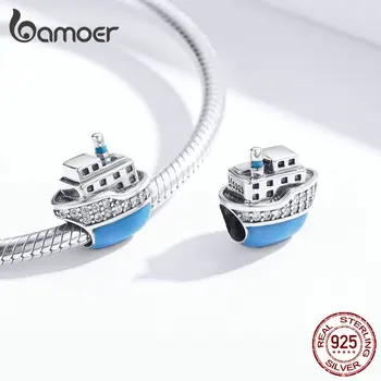 Bamoer Real 925 Sterling Silver Travel Navigate Tours Metal Beads for 3mm Snake Charm Bracelet Fashion Jewelry Making SCC1379