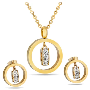 Sprzedaż kolor złoty zestaw biżuterii ze stali szlachetnej 316L CZ Kryształ kolczyki naszyjnik zestaw kobiet