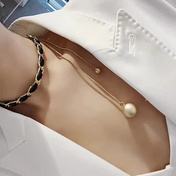 Koreański Kobiety Naszyjnik Oświadczenie Skórzana Łańcuch Naszyjnik Z Metalową Kulką Wisiorek Osobowość Moda Biżuteria Proste Obroże