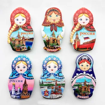 Rosyjski kreatywny 3D turystyka pamiątkowy prezent żywica Magnes Matryoshka lalki Pocchr lodówka naklejki do dekoracji wnętrz