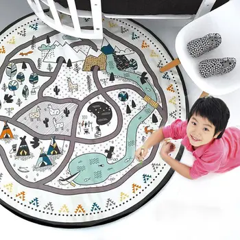 Dziecko pełza mata mapa świata szablon gry koc podłoga Playmat zwierzę wczesna edukacja okrągły dywan dziecięcy pokój dekoracji
