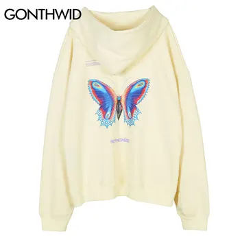 GONTHWID kolorowe motyle Efekt drukowania bluzy z kapturem, bluzy meble męskie hip-hop moda casual sweter bluza topy