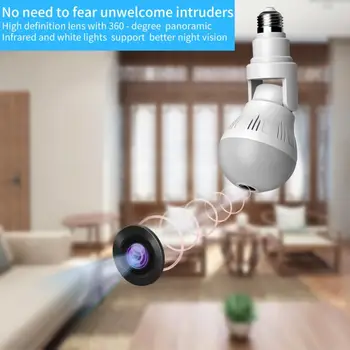 Lampa kamera 360° kamera panoramiczna kamera bezpieczeństwa HD 1080P kamera IP Wifi pilot zdalnego sterowania E27 żarówka aparat bezpieczeństwa w domu