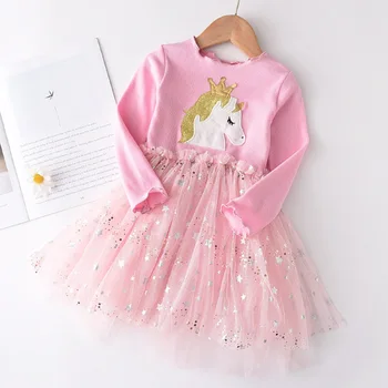 Niedźwiedź lider wiosna jesień dziewczyna sukienki z długim rękawem Księżniczka odzież Dziecięca bawełniane stroje z haftem netto sukienka dla dziewczynki