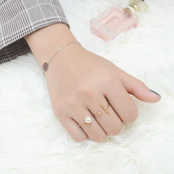 TOSOKO biżuteria ze stali nierdzewnej w kształcie litery T stalowej kuli otwarte pierścień, żeński, moda pierścień BSA052