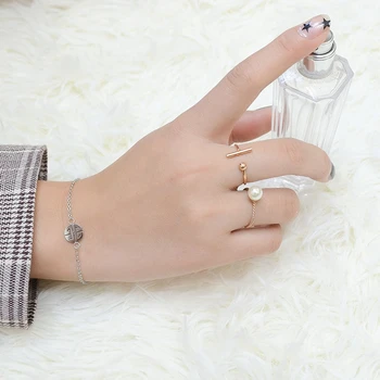 TOSOKO biżuteria ze stali nierdzewnej w kształcie litery T stalowej kuli otwarte pierścień, żeński, moda pierścień BSA052