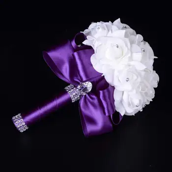Anty tanie dobrej jakości PE Rose Bridesmaid Wedding Foam flowers Rose Bridal bouquet Ribbon fałszywy bukiet ślubny de noiva Custom