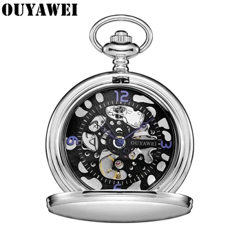OUYAWA Men 48mm mechaniczny zegarek męski top marka ze stali nierdzewnej sportowe mechaniczne ręczne wiatrowe zegar Man Relogio Masculino