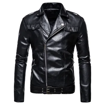 Męskie skórzane kurtki i płaszcze Slim Fit PU skórzane płaszcz dobrej jakości męskie czarne motocyklowe kurtki casual kurtki skórzane płaszcze