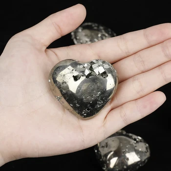 1szt naturalny Piryt kształt serca mineralne surowe kamienie kryształy energetyczne wzór dekoracji