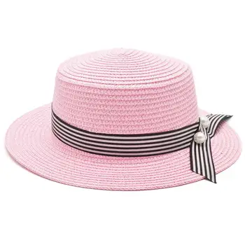 2018 nowe letnie kobiety dziewczyny plaża czapka damska casual Panama hat Lady marki klasyczny łuk Słomkowy płaski kapelusz, Słońce kobiety Fedor