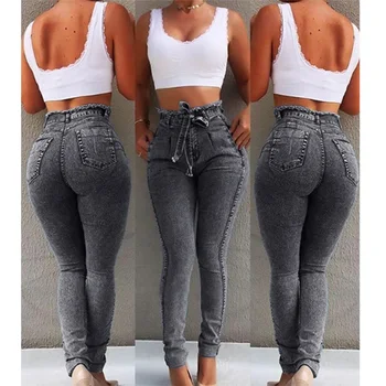 SALSPOR Damskie jeans cienki, elastyczny pas z wysokim stanem meble odzież jeans plus rozmiar Femme ołówek spodnie Skinny jeans hurt