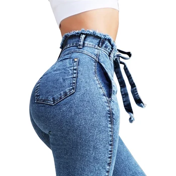 SALSPOR Damskie jeans cienki, elastyczny pas z wysokim stanem meble odzież jeans plus rozmiar Femme ołówek spodnie Skinny jeans hurt
