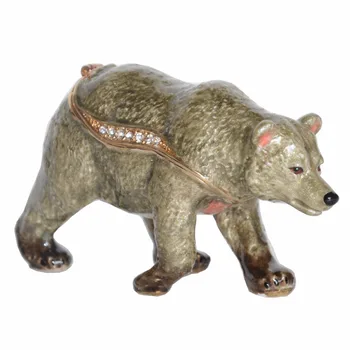 Niedźwiedź Grizzly Pilot Pudełko Biżuteria Organizator Naszyjnik Uchwyt Figurki Zwierząt Kolekcjonerskie Kreatywne Prezenty