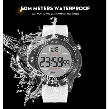 SMAEL klasyczny cyfrowy zegarek duża tarcza chronograf, wodoodporny do 50 m męskie sportowe zegarek dzień-data zegarek elektroniczny dla człowieka 1067