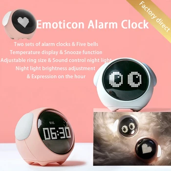 LED Digital Cute Expression Pixel Kids Alarm Clock wielofunkcyjny elektroniczny cyfrowy LED Night Wake Up Light pulpit zegar cyfrowy