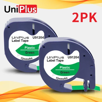 UniPlus 2PK 91334 Taśma do drukarki 12 mm zastąpić DYMO 91224 91204 LT wytwórnia Taśma czarny na Zielonym wodoodporna taśma DYMO Letratag XR