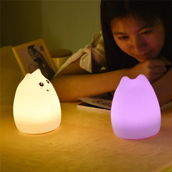 LED Colorful Night Light Animal Cat stype USB akumulator Silikonowa miękka oddychająca kreskówki dla dzieci plac lampa dla dzieci prezent