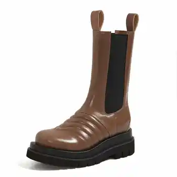 Krazing pot european style 2021fashion dating mature platform winter shoes round toe high heels slip on women mid-calf boots L56