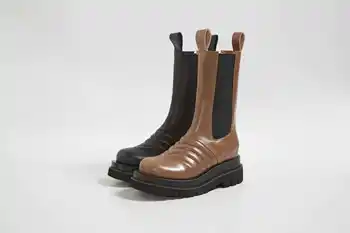 Krazing pot european style 2021fashion dating mature platform winter shoes round toe high heels slip on women mid-calf boots L56