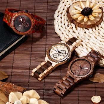 BEWELL ZS - W154A męskie drewniany zegar kalendarz wskaźnik świetlny naturalne zegarek dla mężczyzn