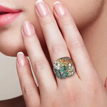 SANTUZZA srebrny pierścień dla kobiet czyste srebro próby 925 błyszczące kolorowe kamienie klasyczna kwadratowa modna impreza wykwintne biżuteria