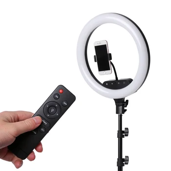 Zdjęcie LED Selfie Ring Light pilot zdalnego sterowania 14 cm 36 cm Dimmable Camera Phone Ring lampa ze statywem do makijażu wideo na żywo